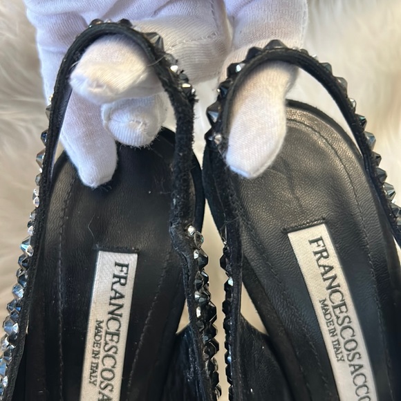 Francesco Sacco Beautiful Black studded Bling Platform sling back heels pumps - Picture 4 of 17